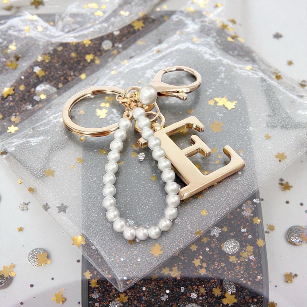 Pearl Initial Keychain – Letter Bag Charm Gift